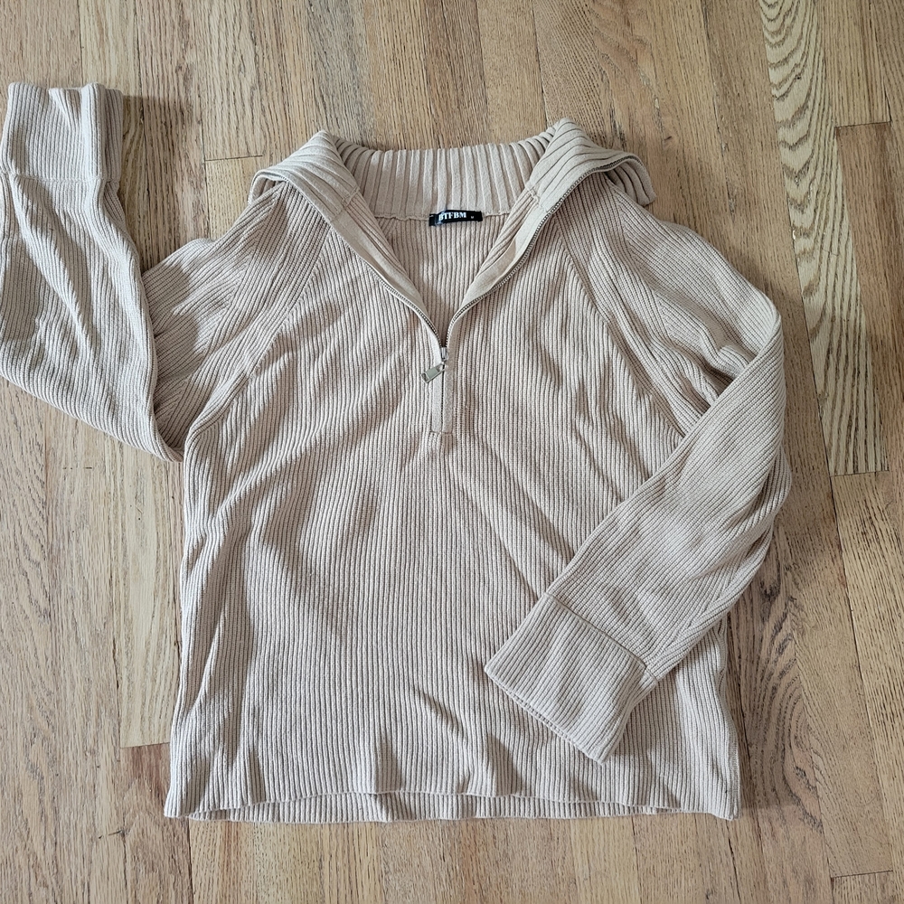 Tan Ribbed Long Sleeve Top